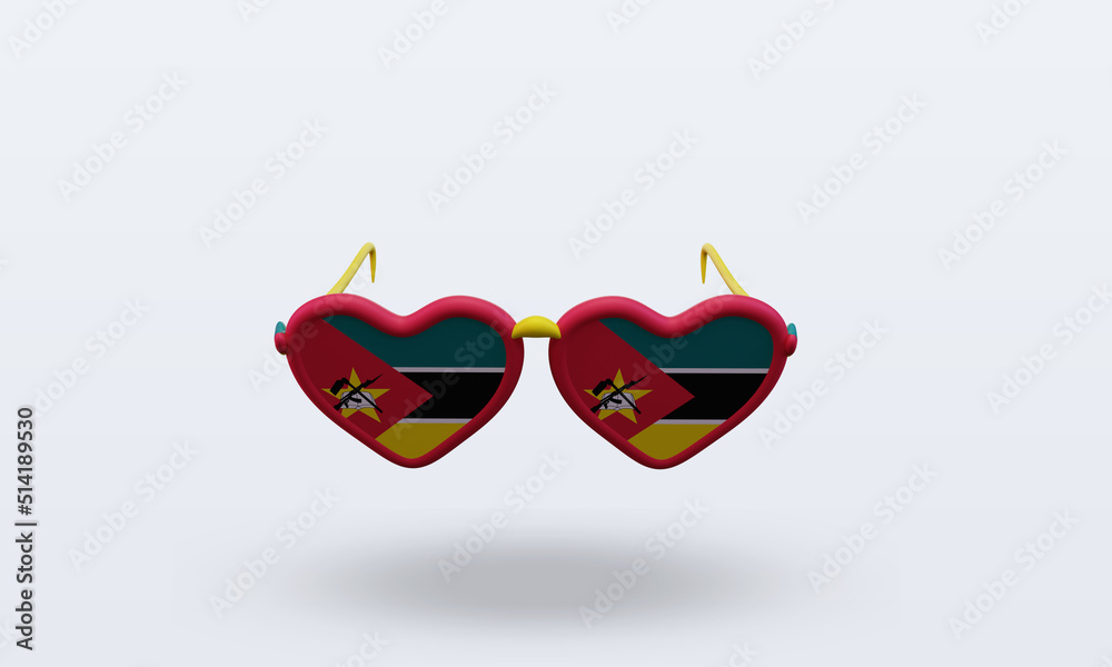 3d sunglasses love Mozambique flag rendering front view 3d sunglasses love Mozambique flag rendering front view