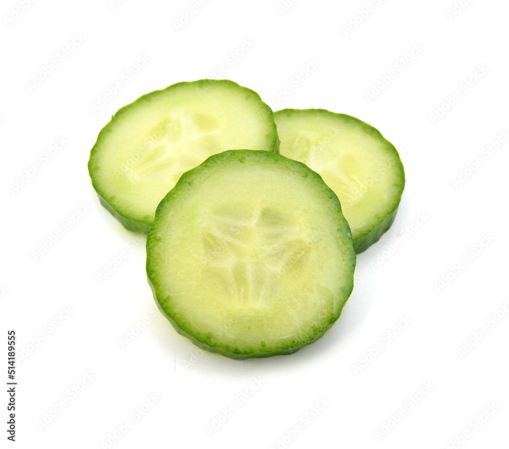 Cucumber and slices isolated over white background. Cucumber and slices isolated over white background.