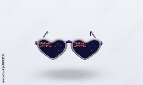 3d sunglasses love New Zealand flag rendering front view