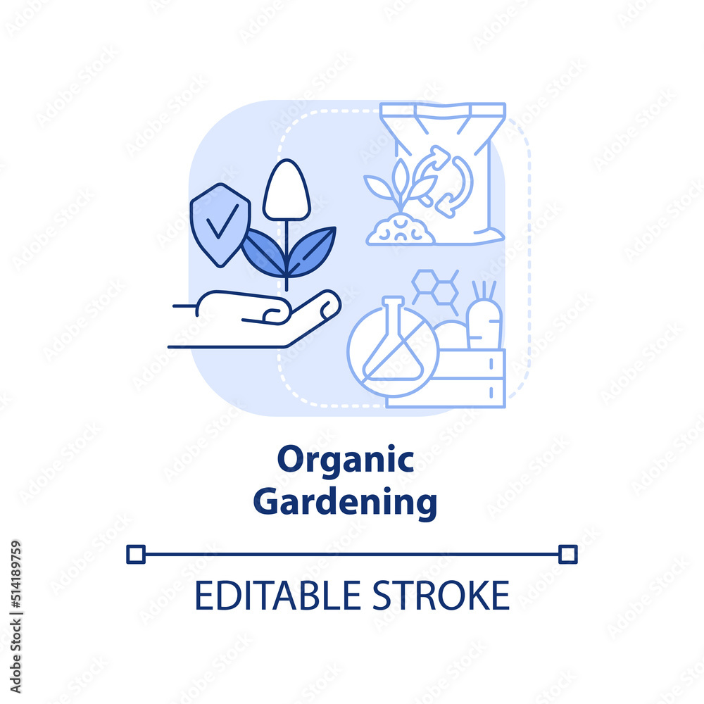 Fototapeta premium Organic gardening light blue concept icon. No synthetic fertilizers. Gardening type abstract idea thin line illustration. Isolated outline drawing. Editable stroke. Arial, Myriad Pro-Bold fonts used
