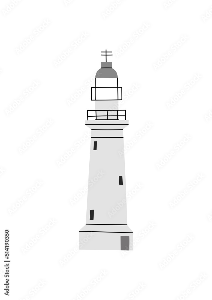 Vector color hand drawn illustration with Paphos lighthouse, Cyprus.
