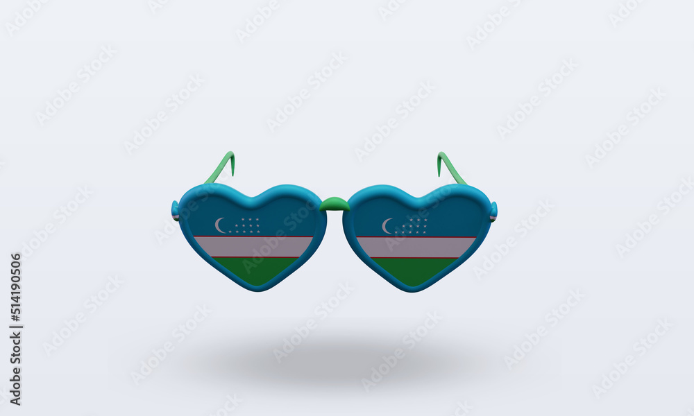 3d sunglasses love Uzbekistan flag rendering front view 3d sunglasses love Uzbekistan flag rendering front view