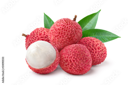 Juicy Lychee isolated on white background. Clipping path.