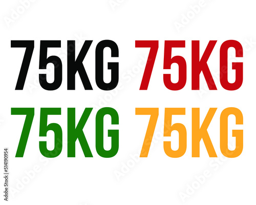 75kg text. Vector with value in kilograms black, red, green and orange on white background.