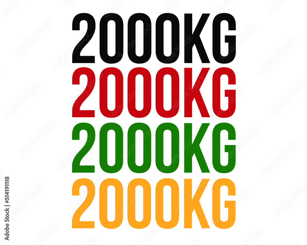 2000kg text. Vector with value in kilograms black, red, green and orange on white background.