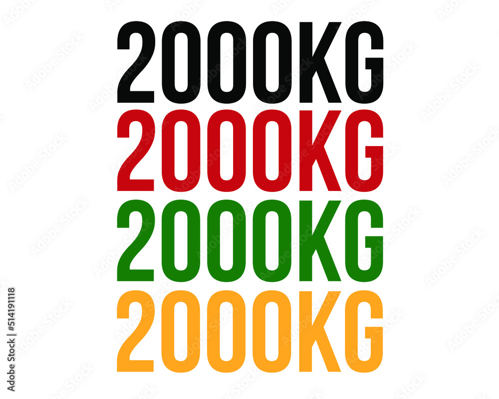 2000kg text. Vector with value in kilograms black, red, green and orange on white background. 2000kg text. Vector with value in kilograms black, red, green and orange on white background.