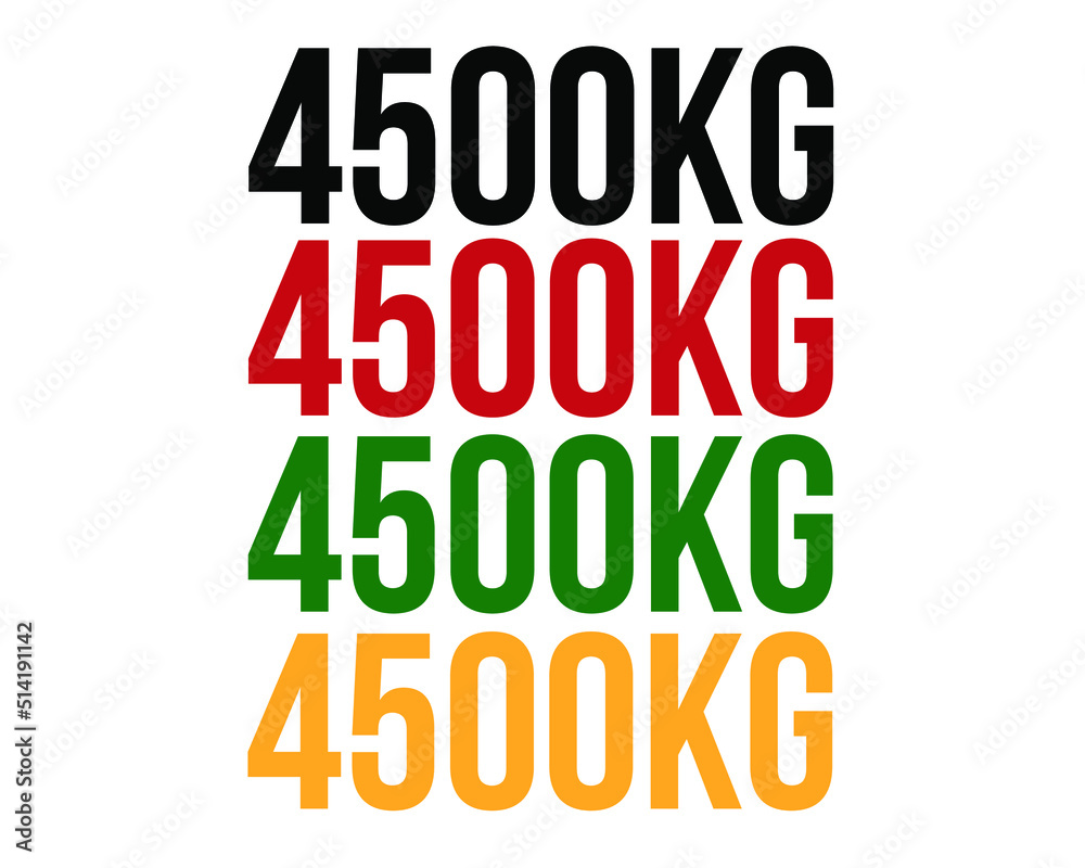 4500kg text. Vector with value in kilograms black, red, green and orange on white background.