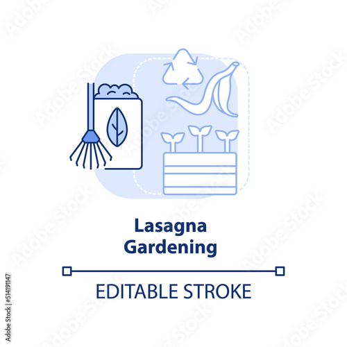 Lasagna gardening light blue concept icon. Sheet composting. Gardening method abstract idea thin line illustration. Isolated outline drawing. Editable stroke. Arial, Myriad Pro-Bold fonts used