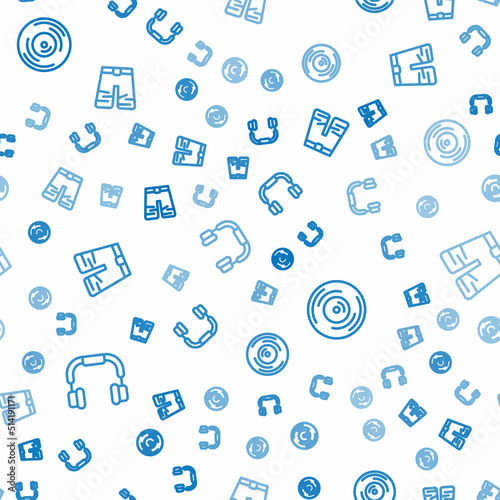 Set line Headphones, Vinyl disk and Wide pants on seamless pattern. Vector