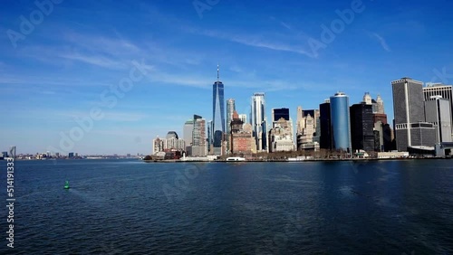 View from Staten Island ferry on Manhattan, New York, USA