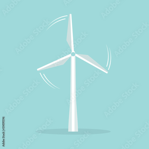 Wind turbine icon. Flat design style. Windmill silhouette. Simple icon. Modern flat icon in stylish colors. Web site page and mobile app design element.
