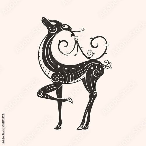 Tribal, ethnic, ancient style deer logo or icon vector illustration. Tattoo design.  photo