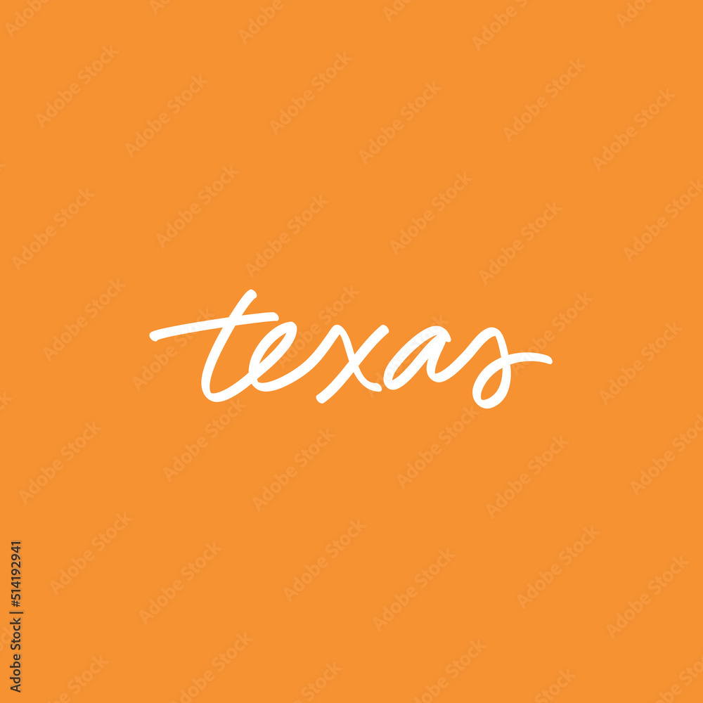Minimalist vector lettering. Texas hand drawn inscription on yellow background.