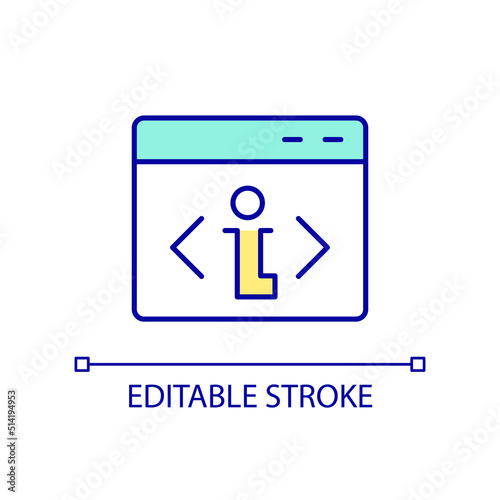Write programming code RGB color icon. Software development. Computer program. Coding language. Isolated vector illustration. Simple filled line drawing. Editable stroke. Arial font used