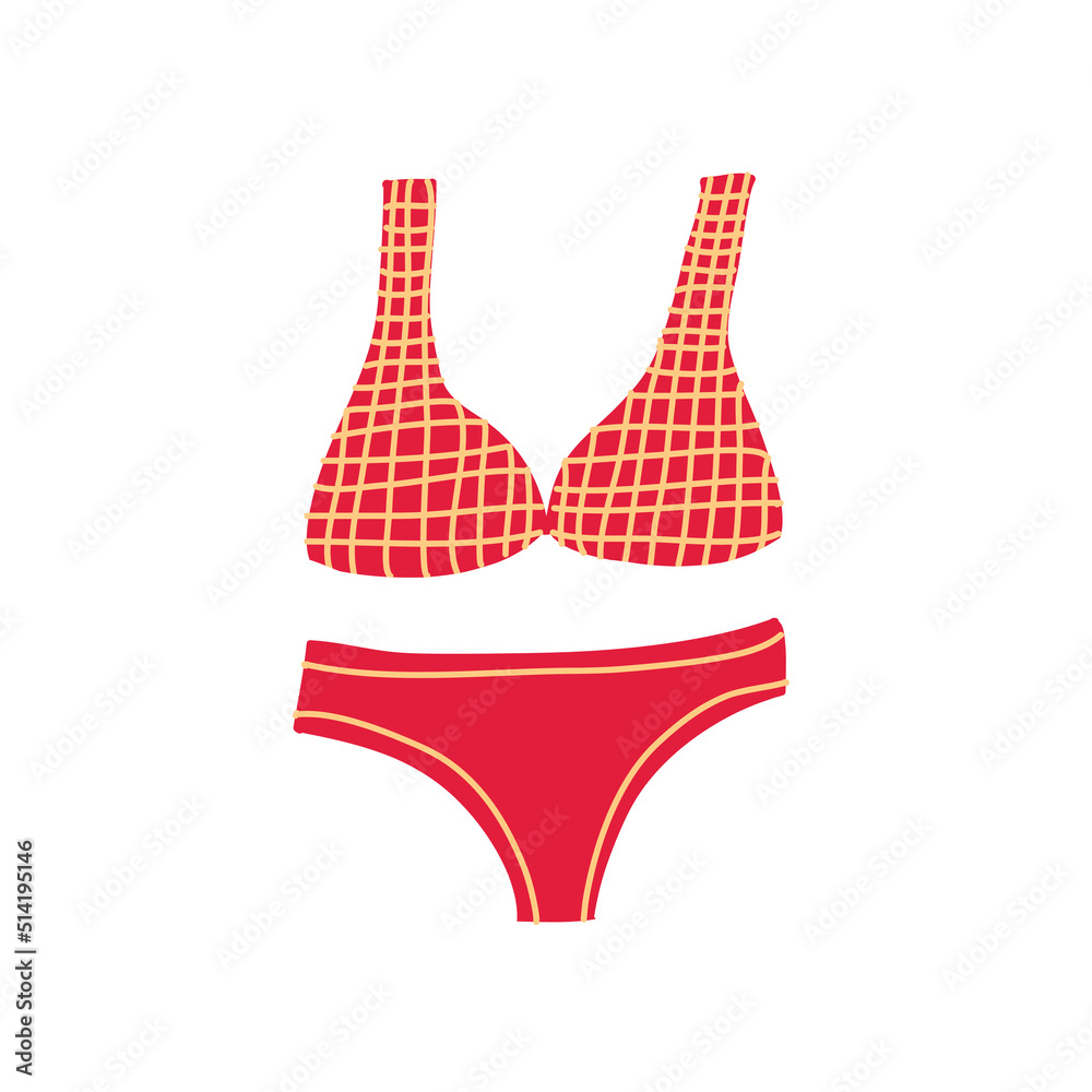 Bright vector illustration of swimsuit. Red swimming suit with yellow ...
