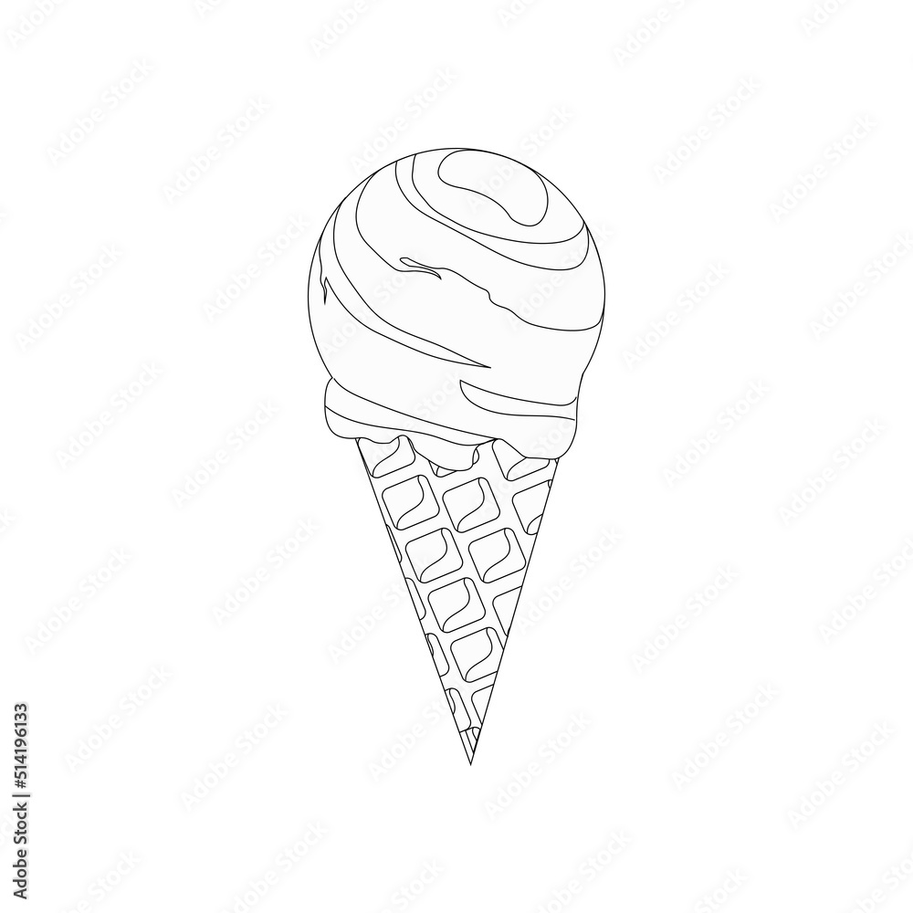 Ice cream. Linear art. Coloring. Sketch 