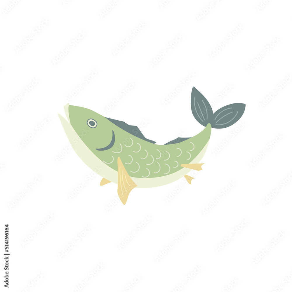 Fototapeta premium Green fish. Vector illustration, flat design