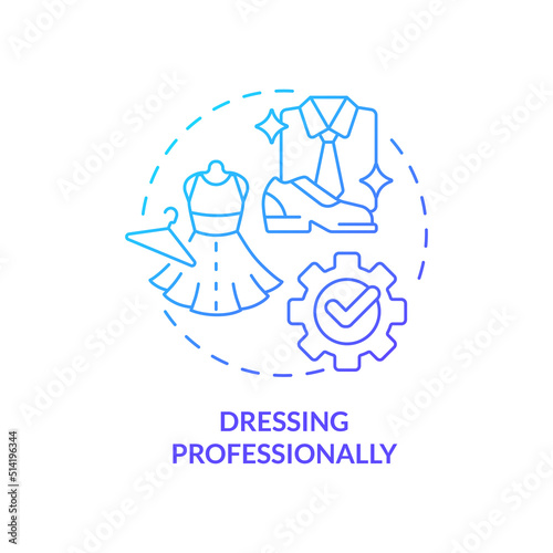 Dressing professionally blue gradient concept icon. Job interview success abstract idea thin line illustration. Business formal attire. Isolated outline drawing. Myriad Pro-Bold font used