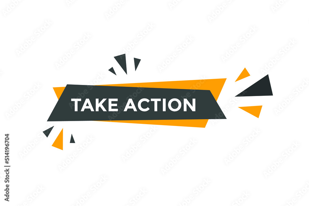 Take Action text social media banner promotion. Take Action label colorful