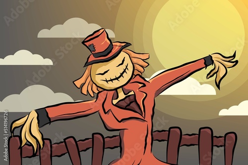 Smiling scarecrow with the Sun light Halloween art design