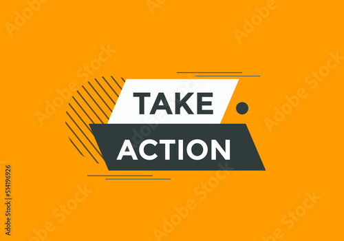 Take Action text social media banner promotion. Take Action label colorful