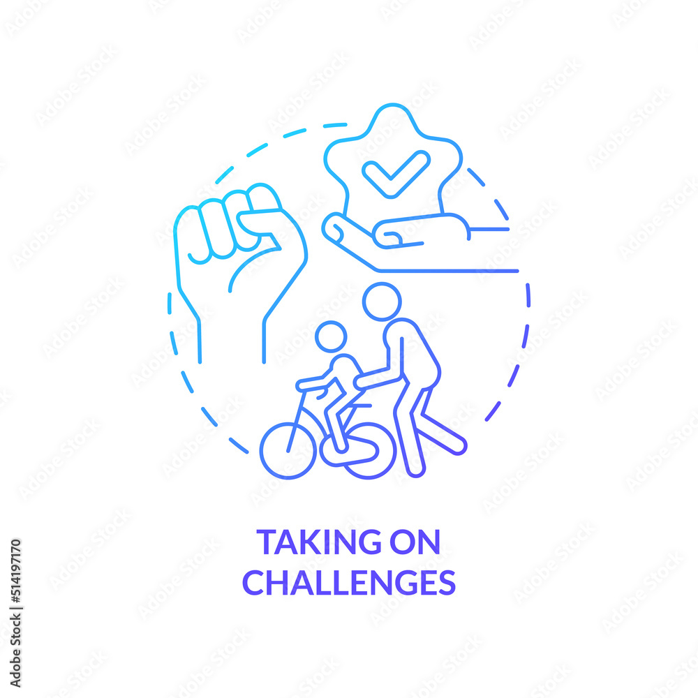 Taking on challenges blue gradient concept icon. Life skill for child abstract idea thin line illustration. Emotional strength. Overcome obstacles. Isolated outline drawing. Myriad Pro-Bold font used Taking on challenges blue gradient concept icon. Life skill for child abstract idea thin line illustration. Emotional strength. Overcome obstacles. Isolated outline drawing. Myriad Pro-Bold font used