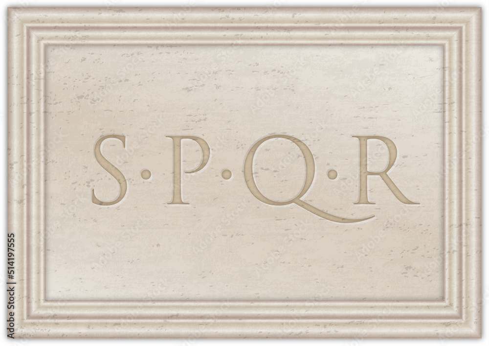 Marble plaque with ancient Latin letters S.P.Q.R., Senatus Populus Quirites Romani, illustration Marble plaque with ancient Latin letters S.P.Q.R., Senatus Populus Quirites Romani, illustration