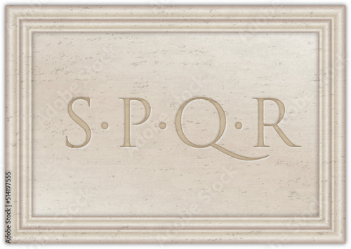Marble plaque with ancient Latin letters S.P.Q.R., Senatus Populus Quirites Romani, illustration