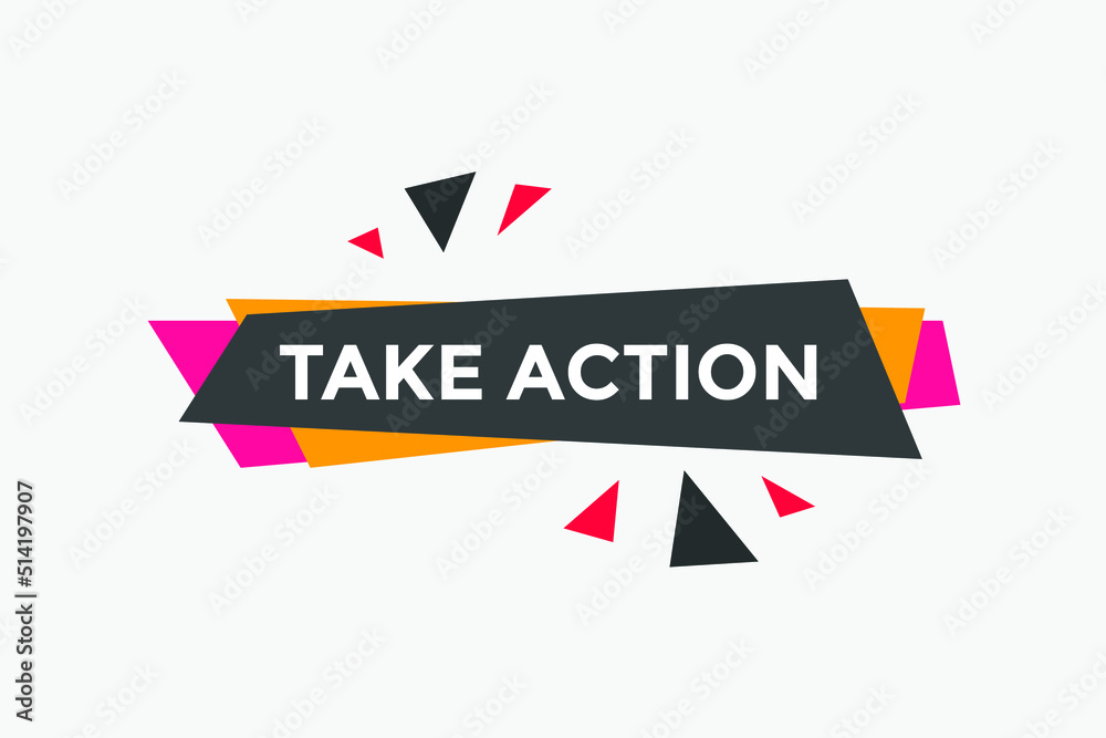 Take Action text social media banner promotion. Take Action label colorful