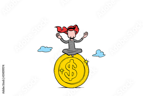 Arabian investor praying for more income and profit. Cartoon vector illustration design