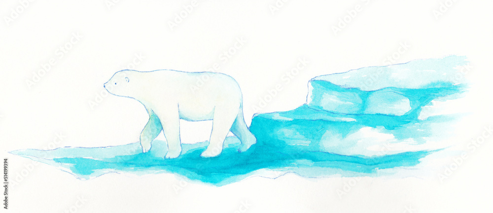 アクリル画さすらうシロクマ