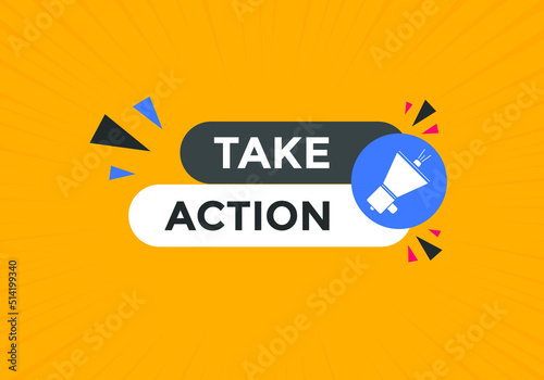 Take Action text social media banner promotion. Take Action label colorful