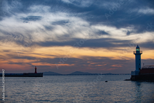 Evening scenery sea view with lighthouse 