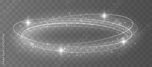 Abstract fire circles, sparkling magic swirls. Light effect line silver circles. Glowing light fire rings trace.