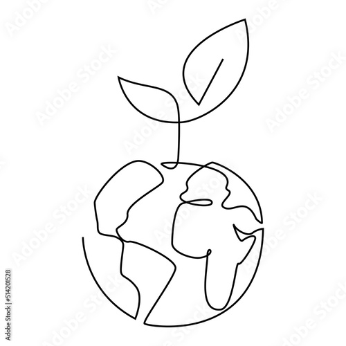 Line drawing young plant on a globe icon concept. Simple line illustration design for green worold concept.