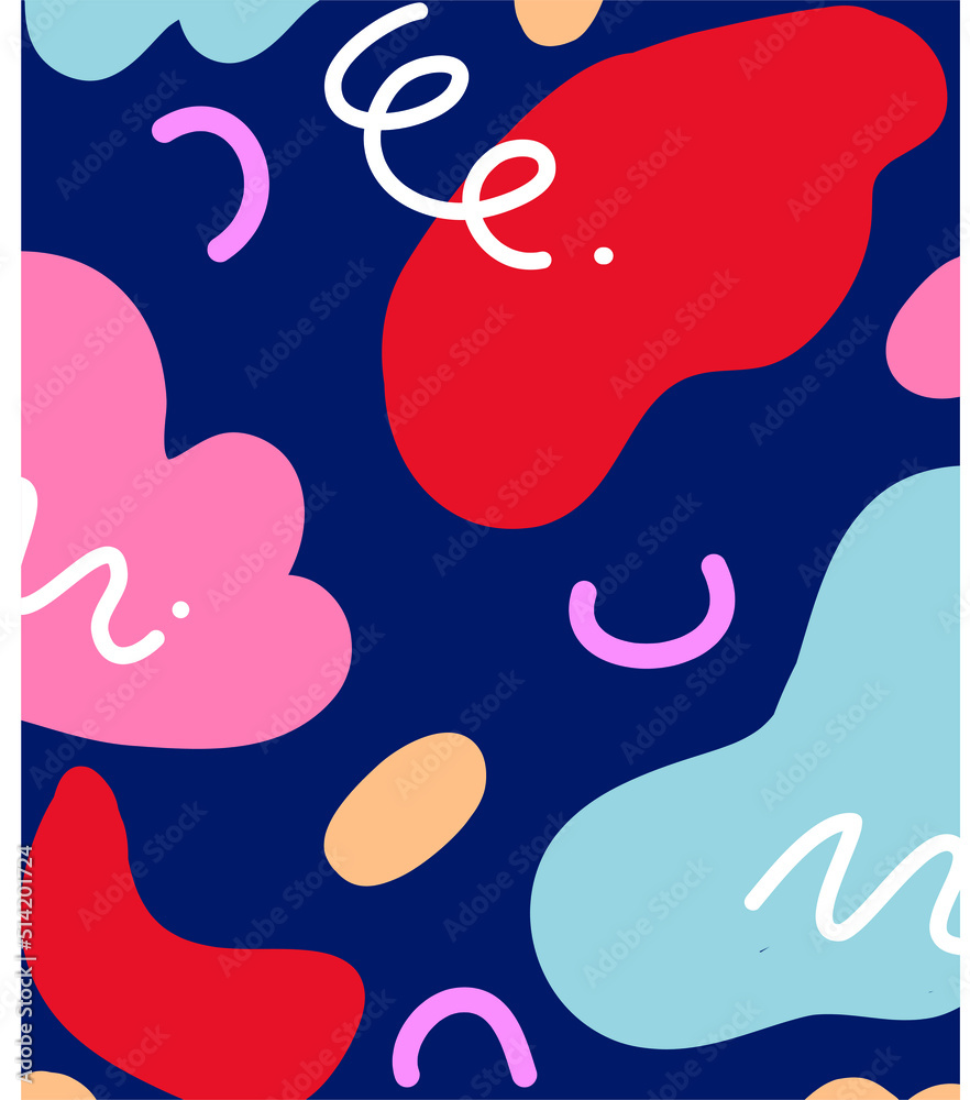Fototapeta premium Colorful vector with different shapes and lines. Abstract background with red, pink, blue, yellow and navy.