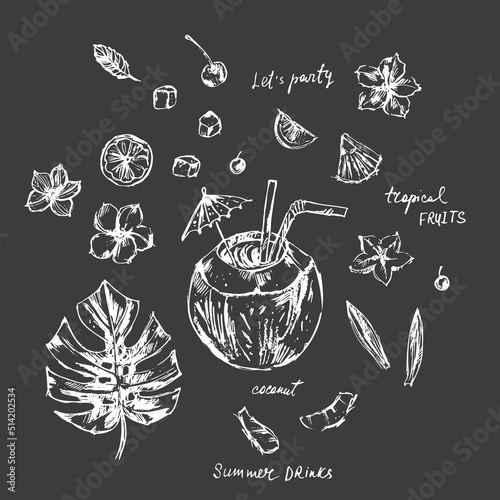 Hand drawn chalk vector drinks illustration