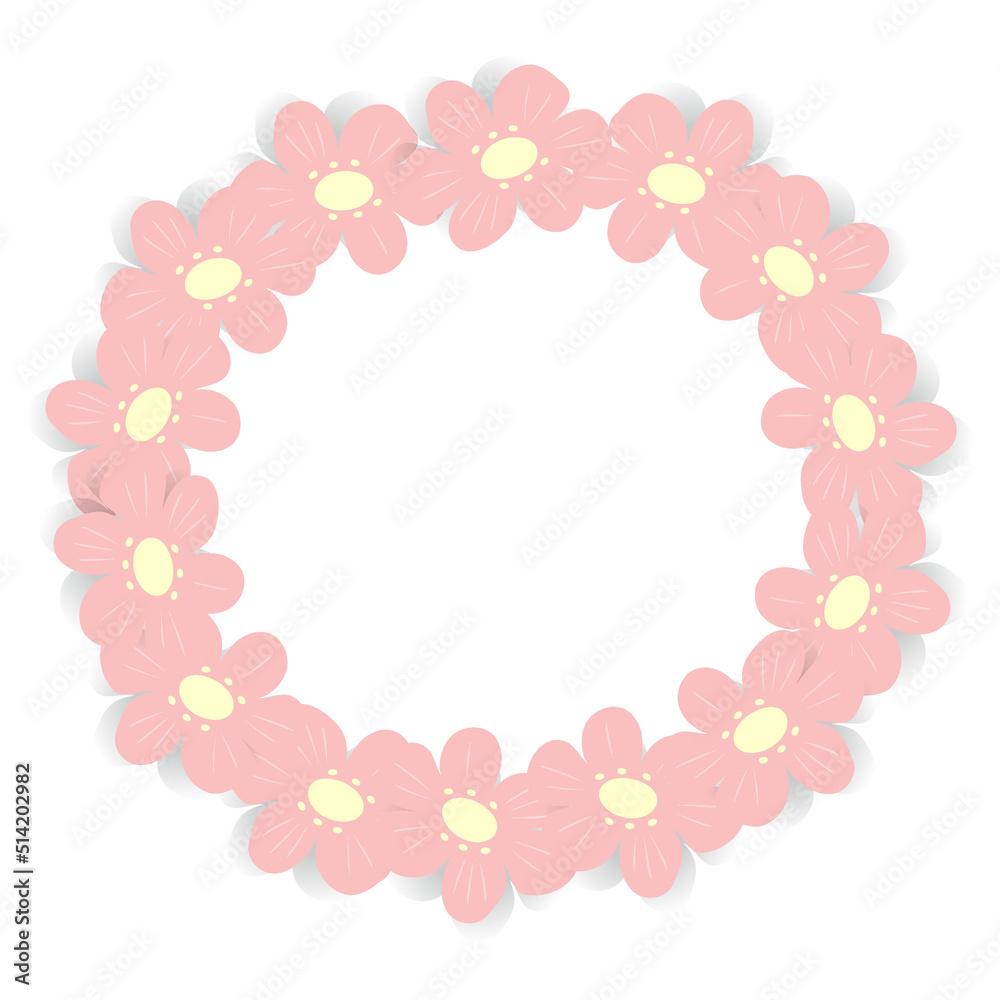 Abstract circle frame with an image of flowers in trendy pink color. Copyspace. Template. Lifestyle.