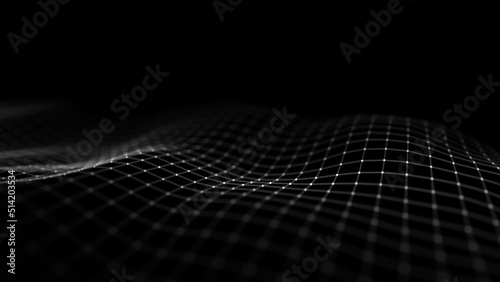 Futuristic moving wave. Digital dark background with moving particles. Big data visualization. 3d rendering © estar 2020
