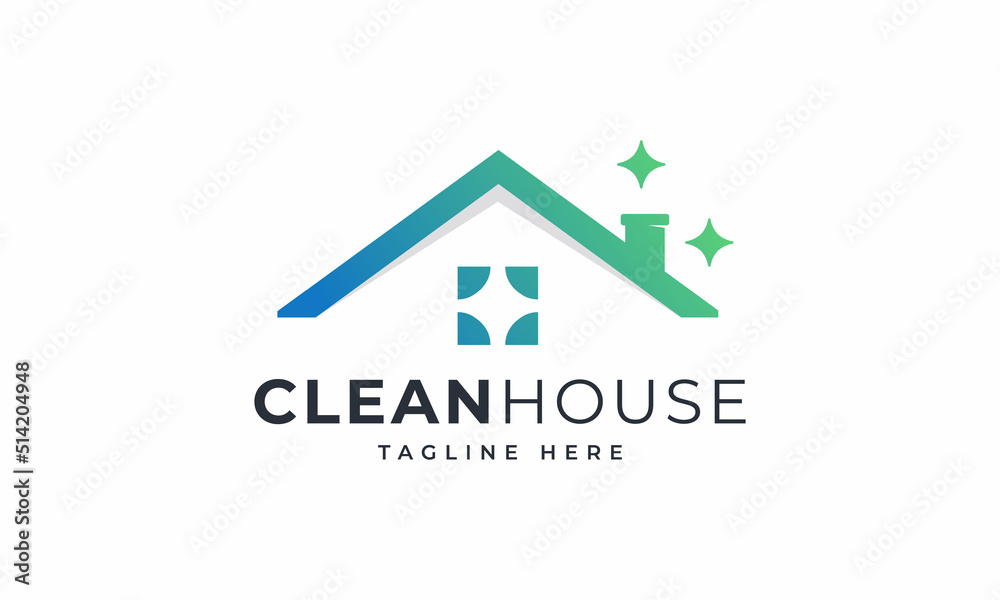 Clean House Logo with Modern Line Art Style Gradient Color Clean House Logo with Modern Line Art Style Gradient Color