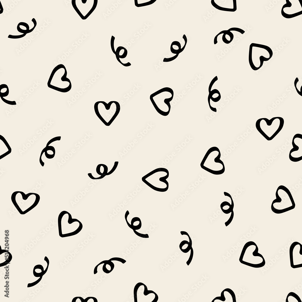 seamless monochrome heart and line pattern background , greeting card or fabric