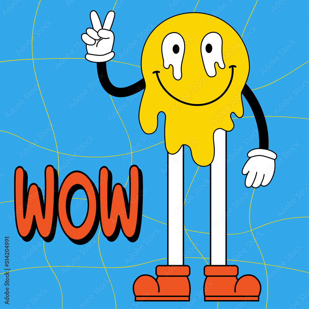 Melting smile face, trippy sticker Wow. Funny psychedelic surreal acid ...