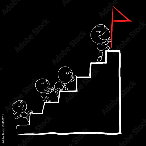 Businessman scrambling for flags on stairs