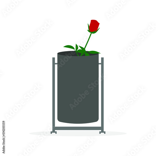 Red rose in the trash on a white background