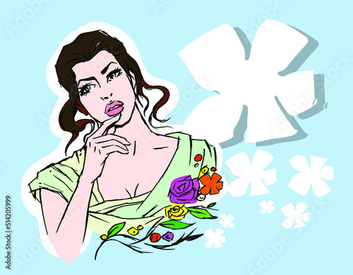 girl with a flower art vector for illustration decoration card background