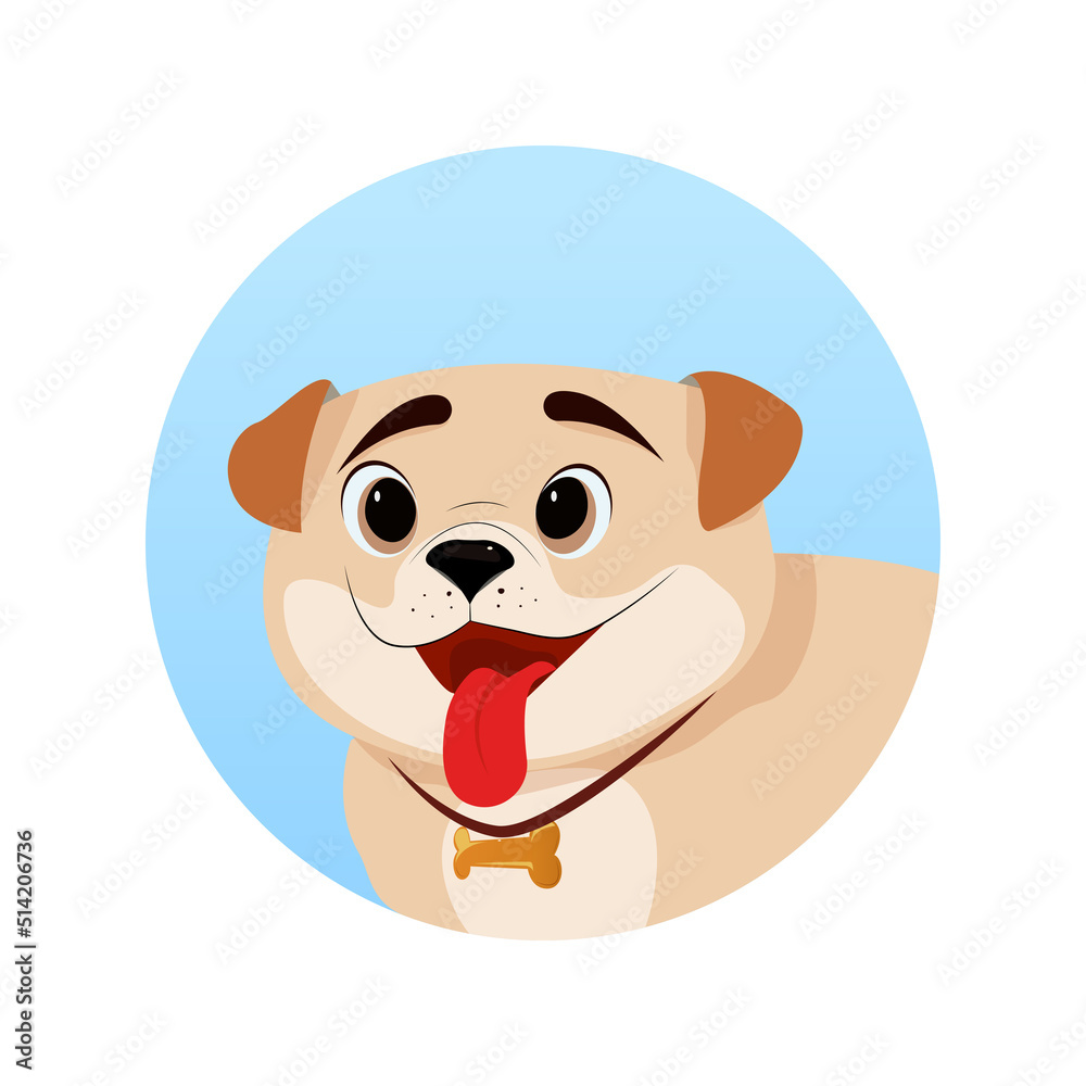 Obraz premium Avatar for a dog. Image of a dog on a blue background. Dog icon in cartoon style. Suitable for web purposes
