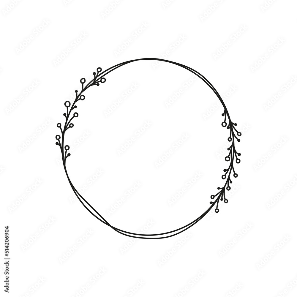Hand drawn vector round frame with floral elements, herbs, leaves, flowers, twigs, branches Hand drawn vector round frame with floral elements, herbs, leaves, flowers, twigs, branches
