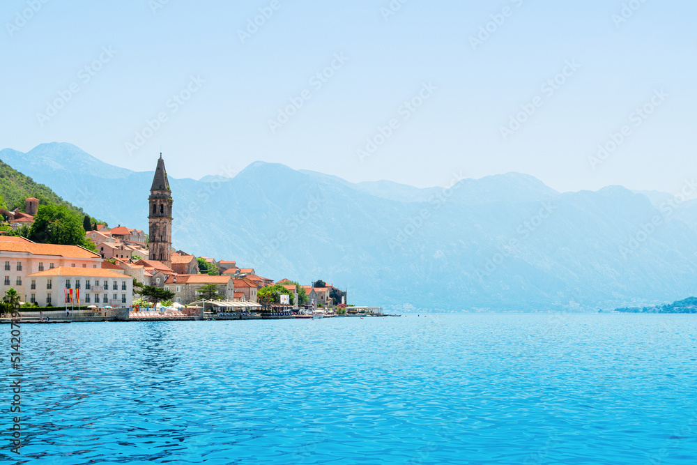 Beautiful summer landscape with the historic town of Perast, Montenegro