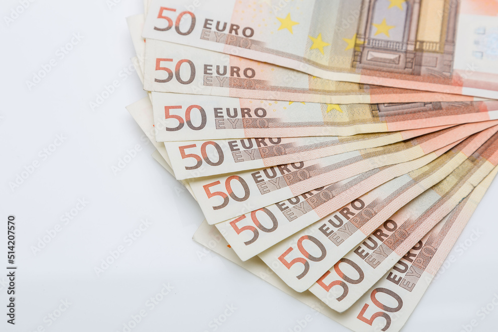 a bunch of 50 Euro bank notes