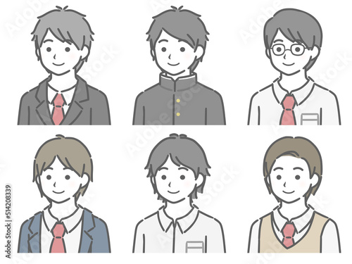 男子学生の斜め向き上半身セット